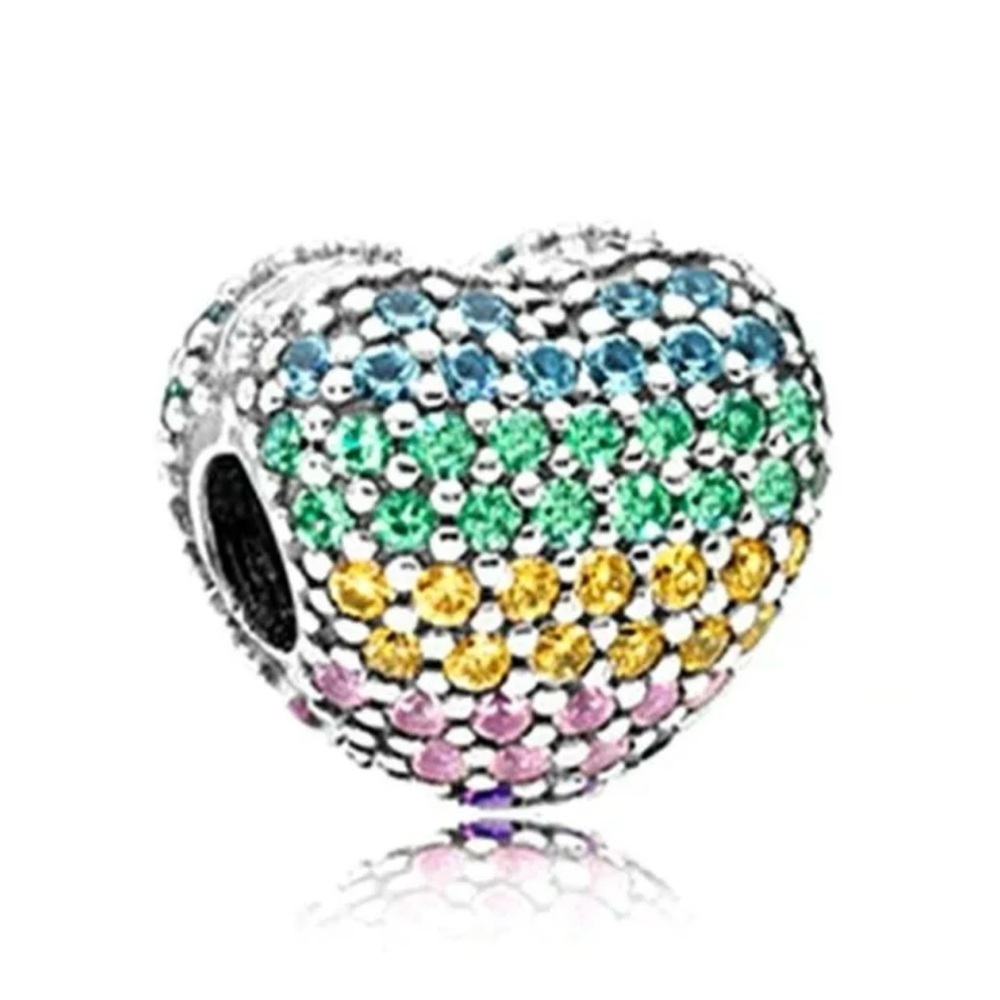 Multi Color Crystal Rainbow Heart European Charm - Collectible Limited Edition